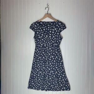 Toad&Co XS Floral Eco Dress Navy Ruched Bust Cottagecore Travelcore Softgirl
